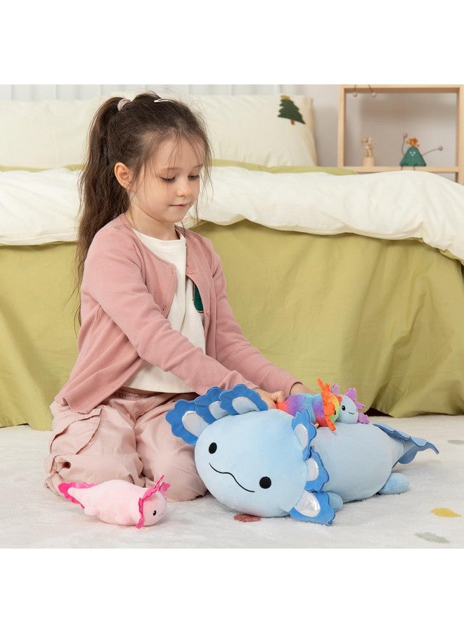 MaoGoLan دبدوب ماو غولان العملاق أكسولوتل مع 3 أكسولوتل صغيرة داخل - 23.5" وسادة محشوة ناعمة - زرقاء - Image 4