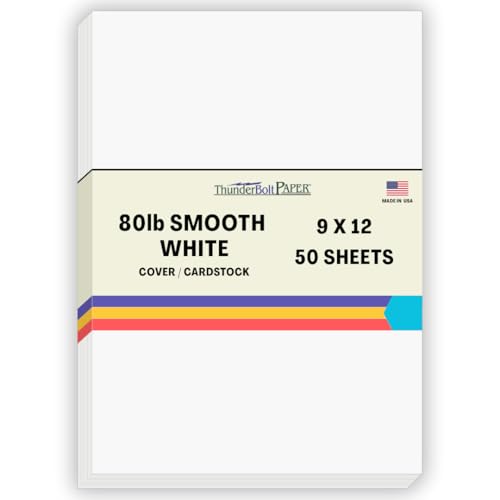 ThunderBolt Paper 50 Bright White Smooth 80# Card Paper Sheets - 9" X 12" (9X12 Inches) Frame and Sketch Pad Size - 80 lb/Pound Cover Weight - Quality Paper - Consistency in Print - Smooth Finish - Image 1