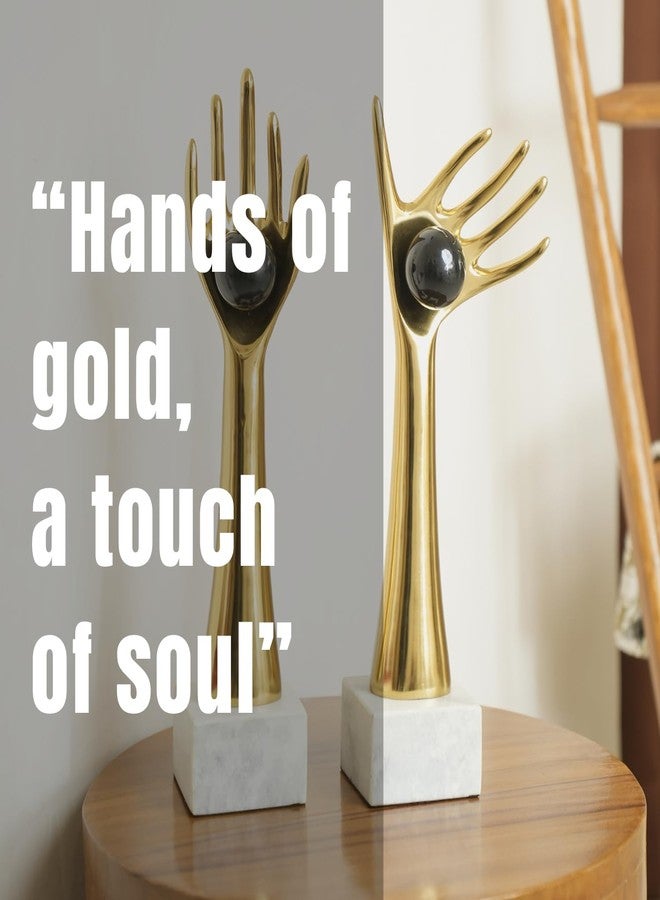 Loosebucket®Golden Auspicious Hands Holding Balls for Table Decoration Table showpiece | Centerpiece for Table | Table Sculpture | Aluminum Set of 2, 16 Inch, Inspirational - Image 2