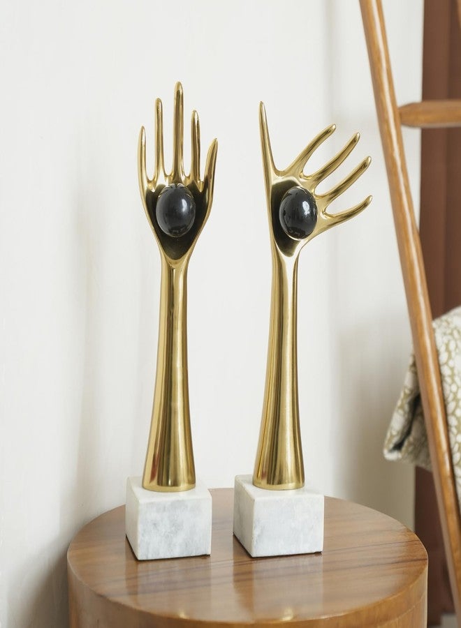 Loosebucket®Golden Auspicious Hands Holding Balls for Table Decoration Table showpiece | Centerpiece for Table | Table Sculpture | Aluminum Set of 2, 16 Inch, Inspirational - Image 1