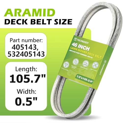 Tecreddy 405143 46 Inch Mower Deck Belt for Husqvarna 532405143 584453101 YTH22V46 YTH20K46 YTH21K46 YTH18K46 Craftsman Poulan Lawn Mower - Aramid Cord, 105.75" - Image 2