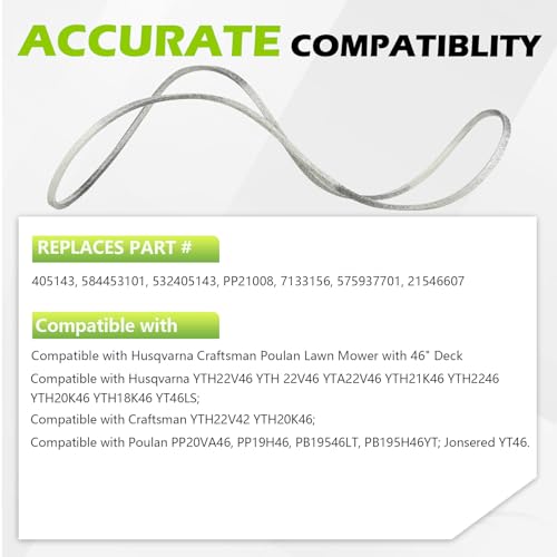 Tecreddy 405143 46 Inch Mower Deck Belt for Husqvarna 532405143 584453101 YTH22V46 YTH20K46 YTH21K46 YTH18K46 Craftsman Poulan Lawn Mower - Aramid Cord, 105.75" - Image 5