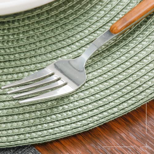 FunWheat Round Braided Placemats Set of 6 Place Mats for Dining Tables Woven Washable Non-Slip Table mats 15 inch(Fog Green, 6pcs) - Image 5