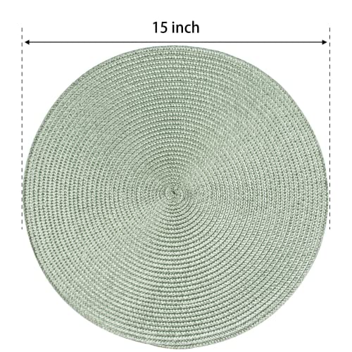 FunWheat Round Braided Placemats Set of 6 Place Mats for Dining Tables Woven Washable Non-Slip Table mats 15 inch(Fog Green, 6pcs) - Image 2