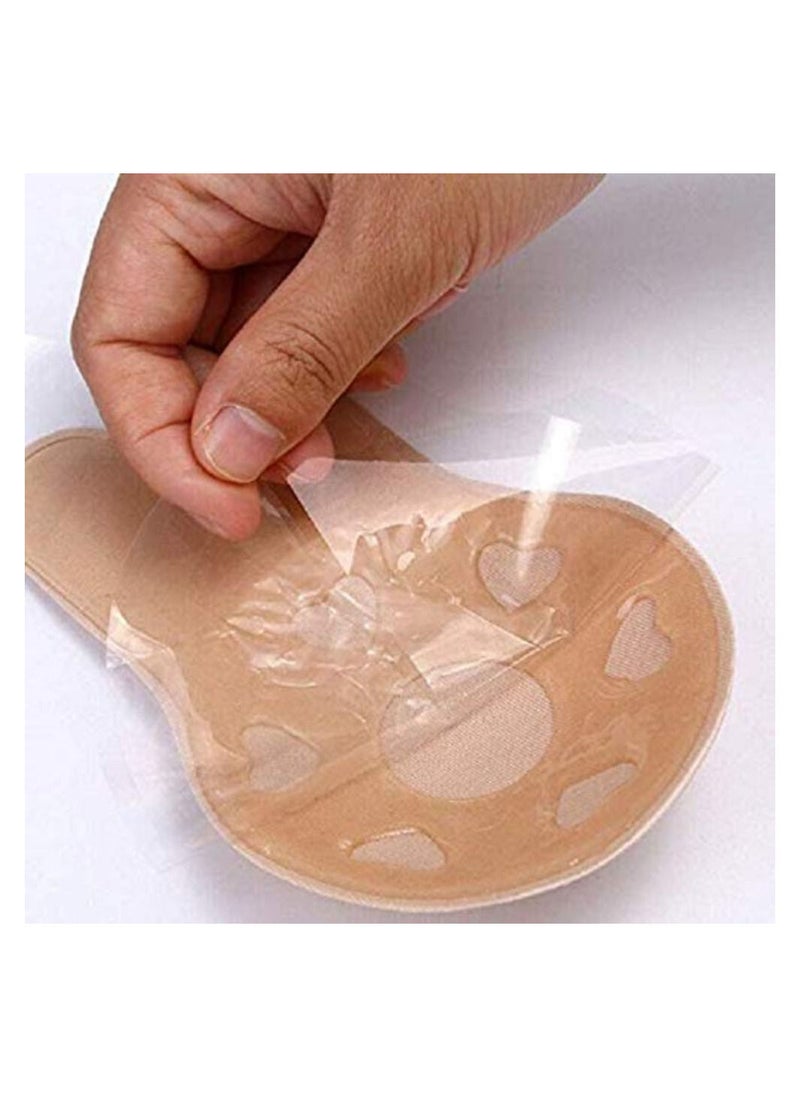 Glamroot - Women's Strapless Backless Bra Lightly Padded Push Up Stick-on Adhesive Nipple Pad, Beige - Image 1