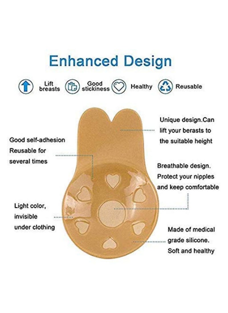 Glamroot - Women's Strapless Backless Bra Lightly Padded Push Up Stick-on Adhesive Nipple Pad, Beige - Image 1