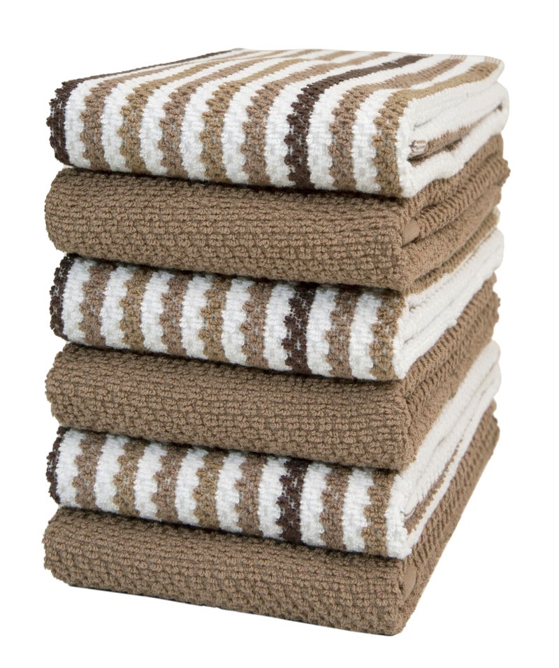 Bumble Towels Premium Kitchen Towels (16”x 26”, 6 Pack) | Large Cotton Kitchen Hand Towels | Popcorn Striped Design | Dish Towels | 430 GSM Highly Absorbent Tea Towels Set with Hanging Loop | Tan - Image 1