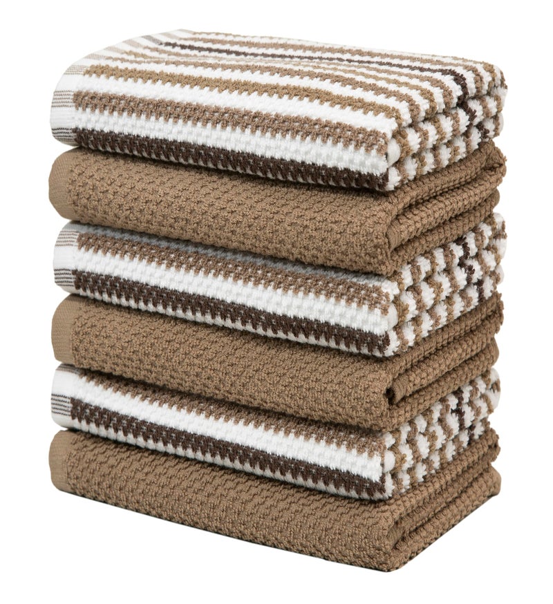Bumble Towels Premium Kitchen Towels (16”x 26”, 6 Pack) | Large Cotton Kitchen Hand Towels | Popcorn Striped Design | Dish Towels | 430 GSM Highly Absorbent Tea Towels Set with Hanging Loop | Tan - Image 5
