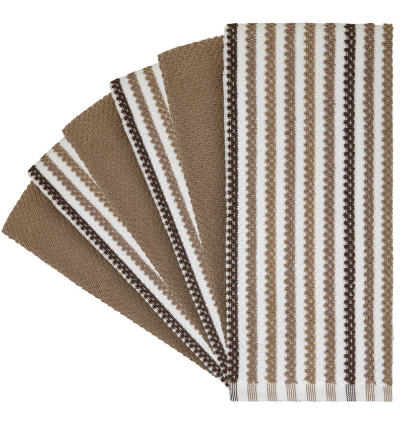 Bumble Towels Premium Kitchen Towels (16”x 26”, 6 Pack) | Large Cotton Kitchen Hand Towels | Popcorn Striped Design | Dish Towels | 430 GSM Highly Absorbent Tea Towels Set with Hanging Loop | Tan - Image 2