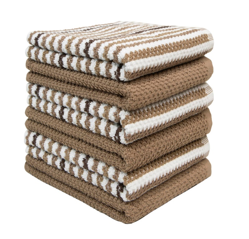 Bumble Towels Premium Kitchen Towels (16”x 26”, 6 Pack) | Large Cotton Kitchen Hand Towels | Popcorn Striped Design | Dish Towels | 430 GSM Highly Absorbent Tea Towels Set with Hanging Loop | Tan - Image 4