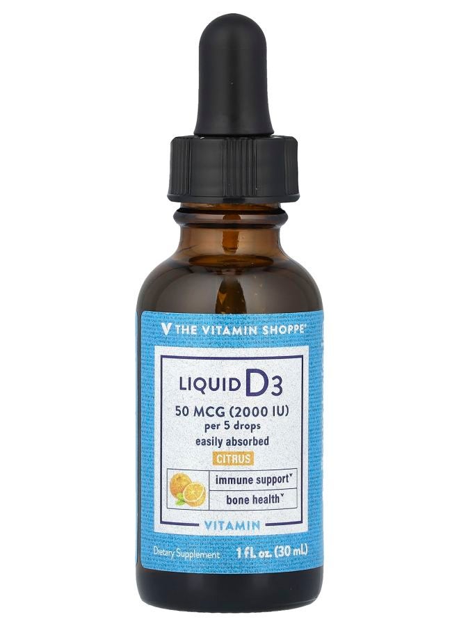 The Vitamin Shoppe Liquid Vitamin D3 Citrus 50 mcg (2000 IU) 1 fl oz (30 ml) - Image 1