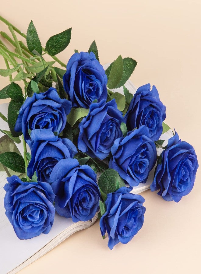 Flojery 10pcs Royal Blue Silk Roses Artificial Rose Flowers Long Stem for DIY Wedding Bouquet Table Centerpiece Home Decor (Royal Blue) - Image 2