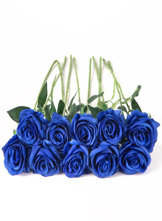 Flojery 10pcs Royal Blue Silk Roses Artificial Rose Flowers Long Stem for DIY Wedding Bouquet Table Centerpiece Home Decor (Royal Blue) - Image 5