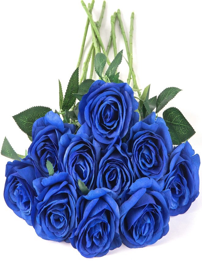 Flojery 10pcs Royal Blue Silk Roses Artificial Rose Flowers Long Stem for DIY Wedding Bouquet Table Centerpiece Home Decor (Royal Blue) - Image 3