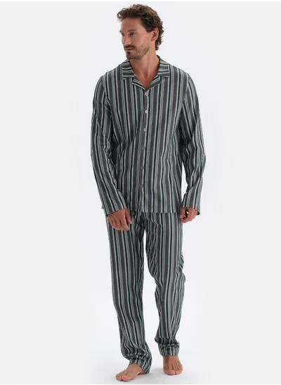 dagi Striped Shirt & Trousers Pajama Set Spread Collar Modal Mid Rise Sleepwear