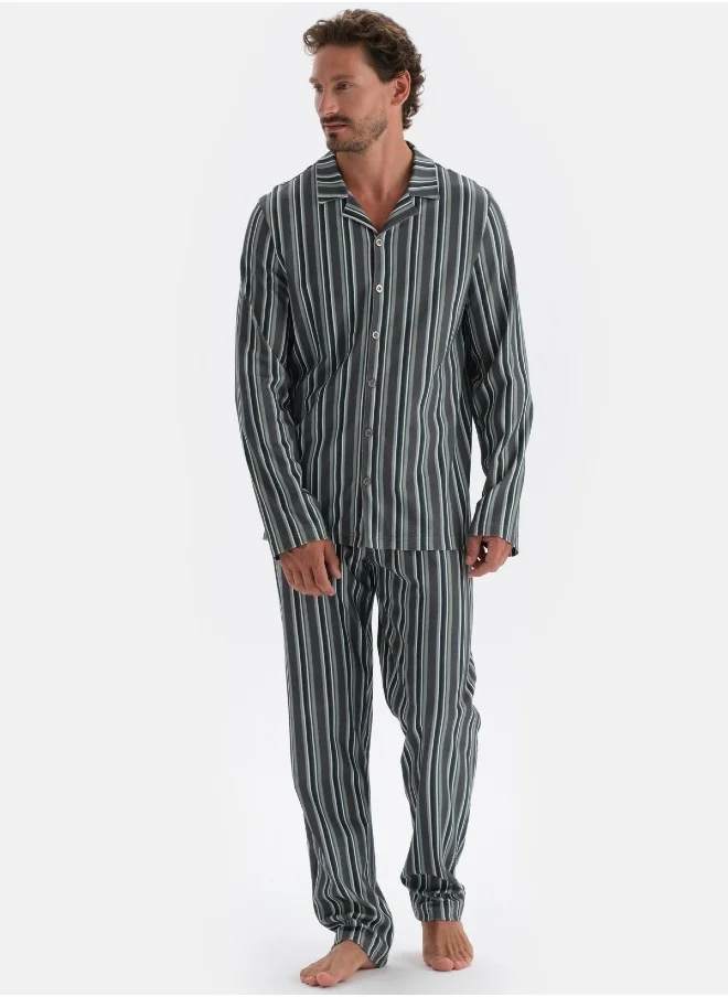 dagi Striped Shirt & Trousers Pajama Set Spread Collar Modal Mid Rise Sleepwear