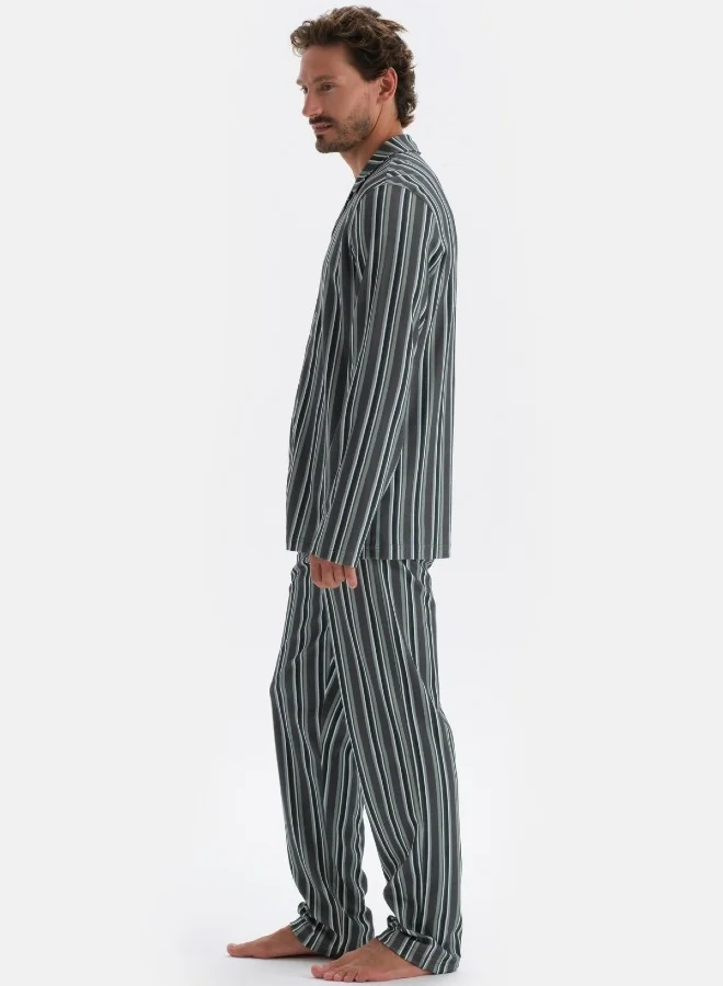 dagi Striped Shirt & Trousers Pajama Set Spread Collar Modal Mid Rise Sleepwear