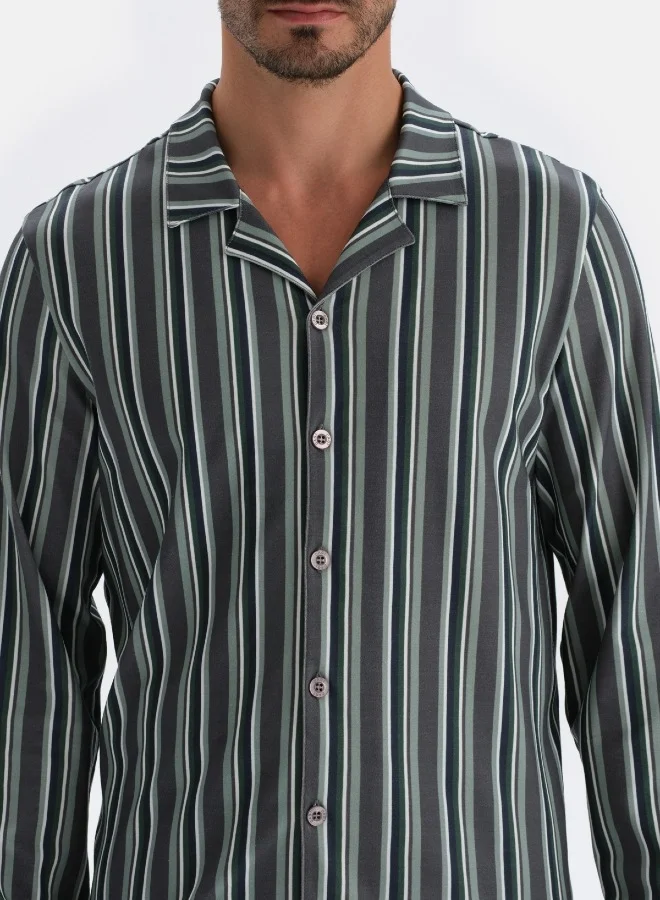 dagi Striped Shirt & Trousers Pajama Set Spread Collar Modal Mid Rise Sleepwear
