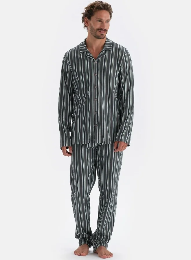 dagi Striped Shirt & Trousers Pajama Set Spread Collar Modal Mid Rise Sleepwear