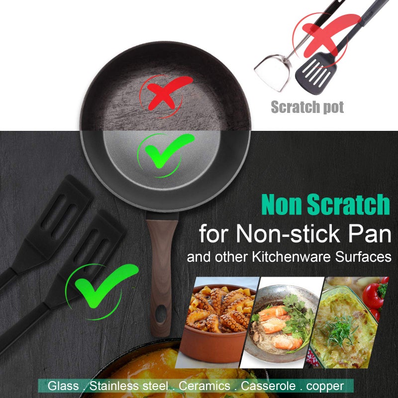 Patelai Mini Brownie Serving Spatula Flexible Nonstick Silicone Serve Turner Heat-Resistant Cookie Spatula Slotted Spatula for Flip Egg in Small Frying Pan Cookie Batter Lemon Square (Black  2)  - Image 5