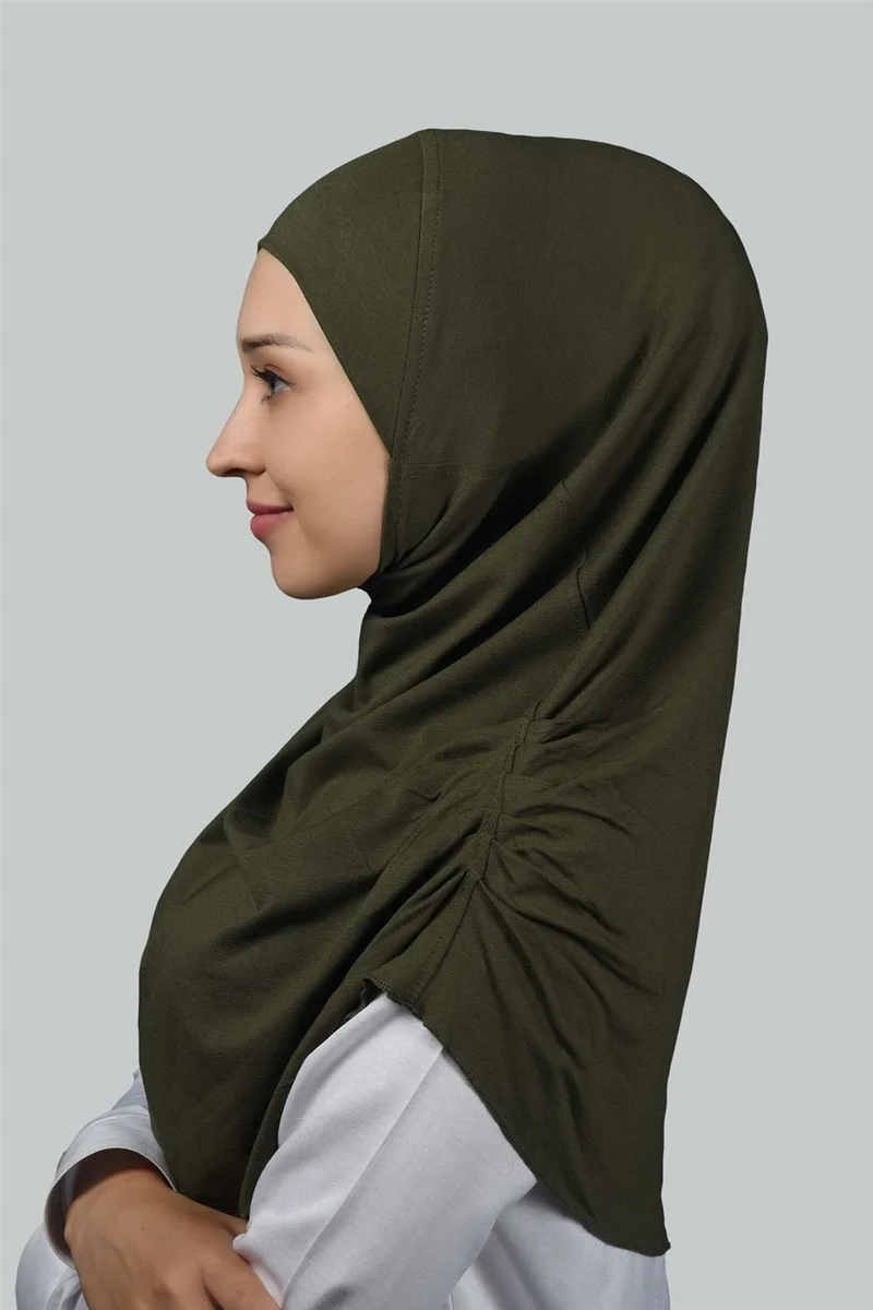 التوبة Ready-made Turban Gathered Pleated Practical Scarf Hijab Hijab - Prayer Cover - Khaki
