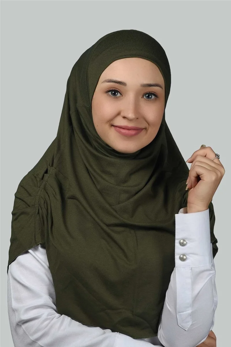 التوبة Ready-made Turban Gathered Pleated Practical Scarf Hijab Hijab - Prayer Cover - Khaki
