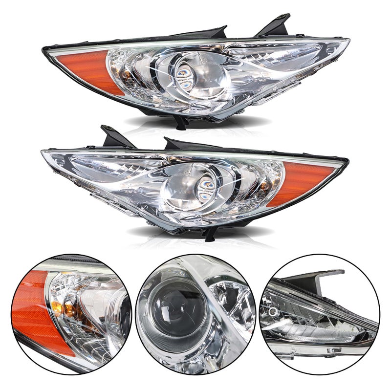 GENRICS Headlights Headlamp Replacement for Sonata 2011-2014 Projector Headlight Clear Lens Amber Corner Pair Left and Right Side Replacement for HY2502159 HY2503159 - Image 4