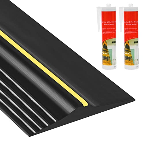 Papillon 16.5Ft Universal Garage Door Bottom Threshold Seal Strip with 20oz Glue Gel, Weatherproof Rubber DIY Weather Stripping Replacement - Black - Image 1