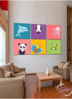 Droplyte 6 Piece Dolphin, Panda, Bee, Penguin, Frog Kids Room Animal Decorative Wall Art Wall Decor Card Board MDF Home Decor for Living Room, Drawing Room, Office Room and Bedroom 90CM x 60CM  - Image 1