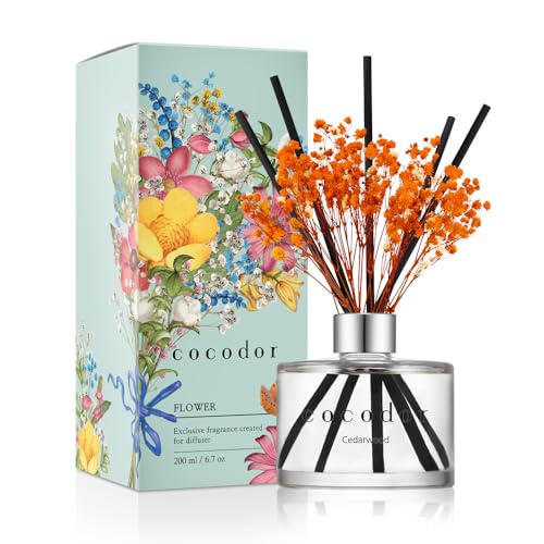 COCODOR Preserved Flower Reed Diffuser/Cedar Wood/6.7oz/1Pack / Home Fragrance Scent Essential Oil Stick Diffuser for Bedroom Bathroom Home Decor - Image 1