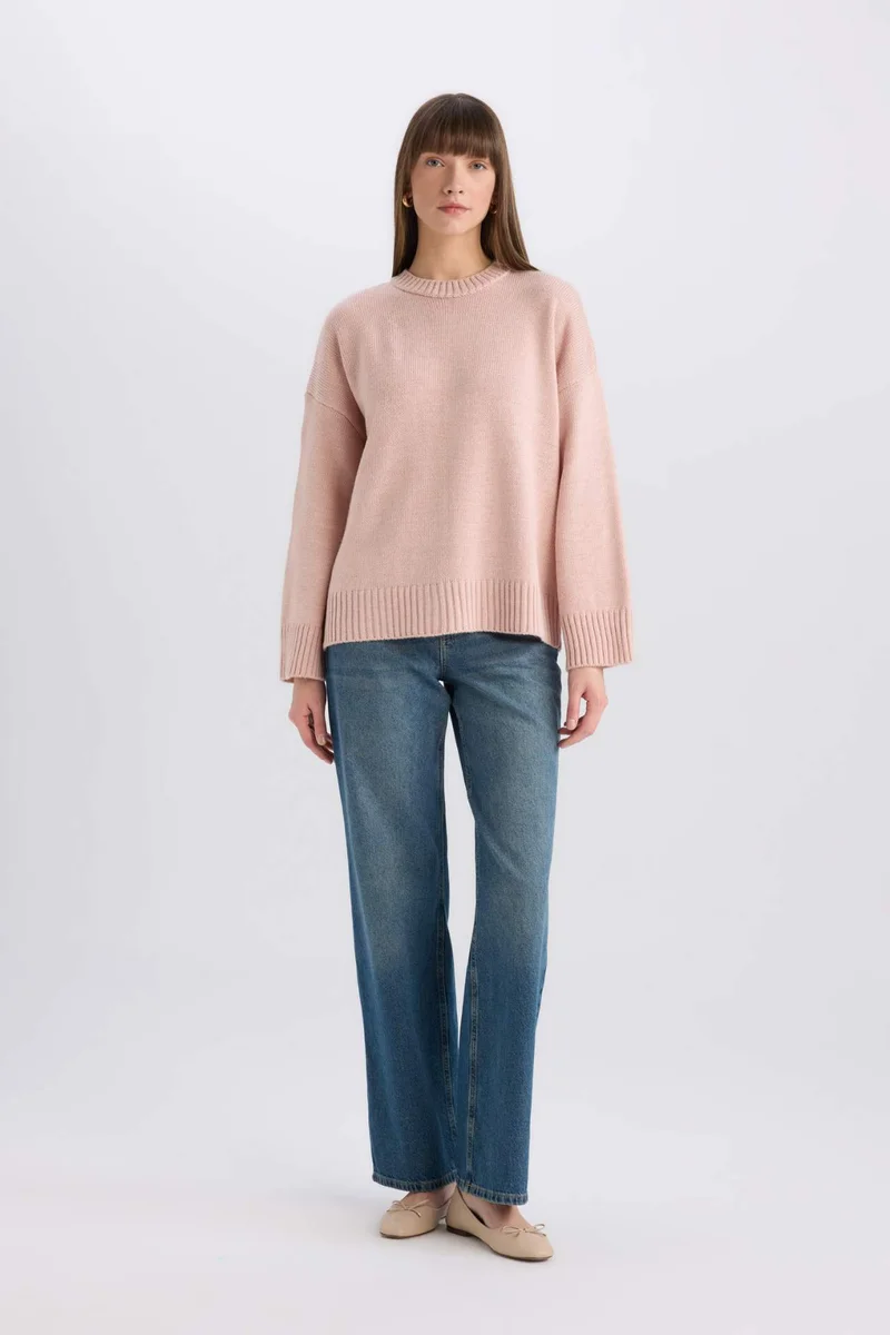 ديفاكتو Oversize Fit Crew Neck Basic Knitwear Pullover