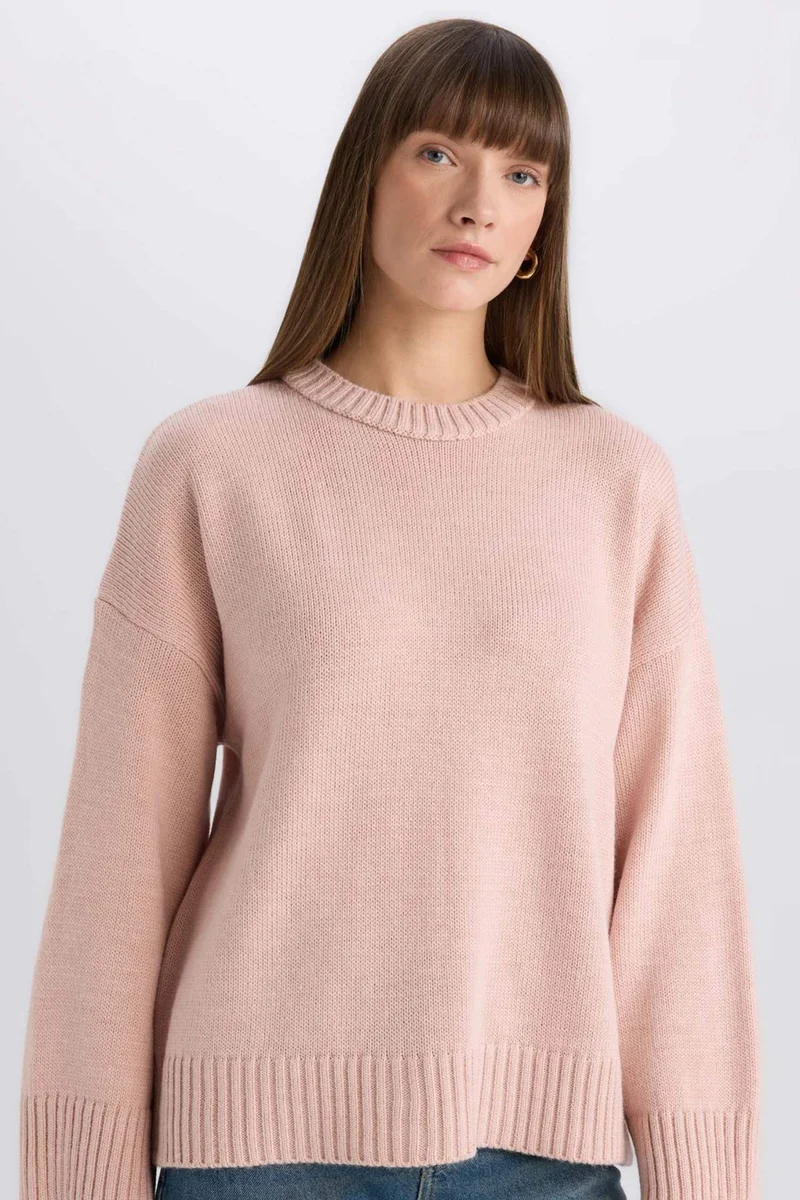 ديفاكتو Oversize Fit Crew Neck Basic Knitwear Pullover
