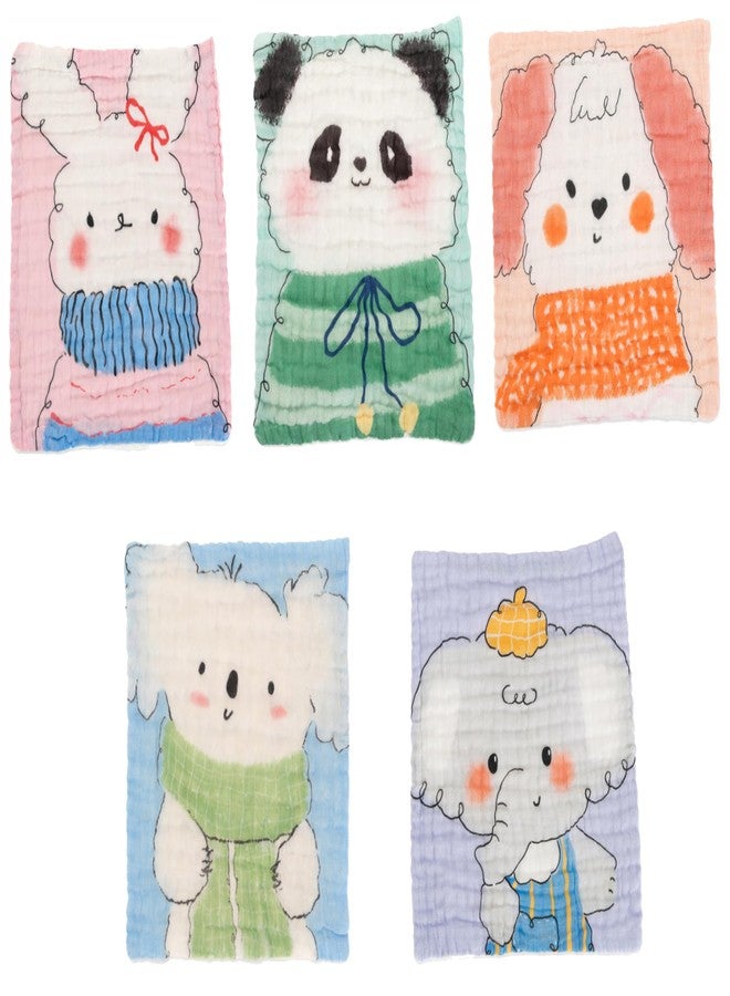 TERI BERI 100% Cotton Muslin Baby Washcloths Pack of 5 – Ultra Soft Reusable Face Towels for Newborn, Infant Bathing, Feeding & Burping – Cute Animal Print for Boys & Girls (25x25 cm) - Image 1