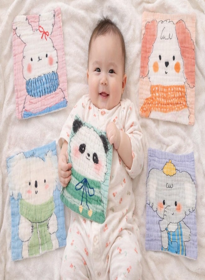 TERI BERI 100% Cotton Muslin Baby Washcloths Pack of 5 – Ultra Soft Reusable Face Towels for Newborn, Infant Bathing, Feeding & Burping – Cute Animal Print for Boys & Girls (25x25 cm) - Image 5