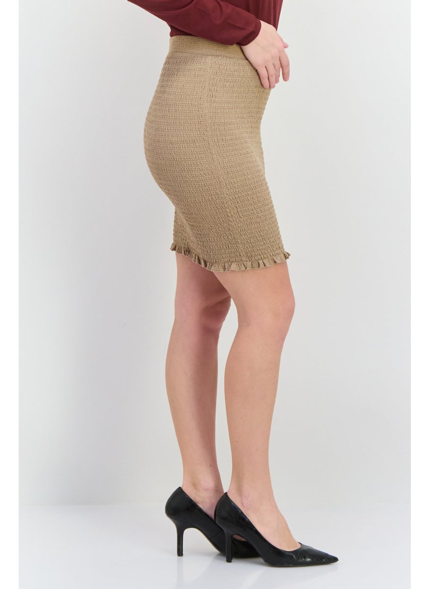 NOISY MAY Women Textured Pull On Mini Skirts, Tan  - Image 2