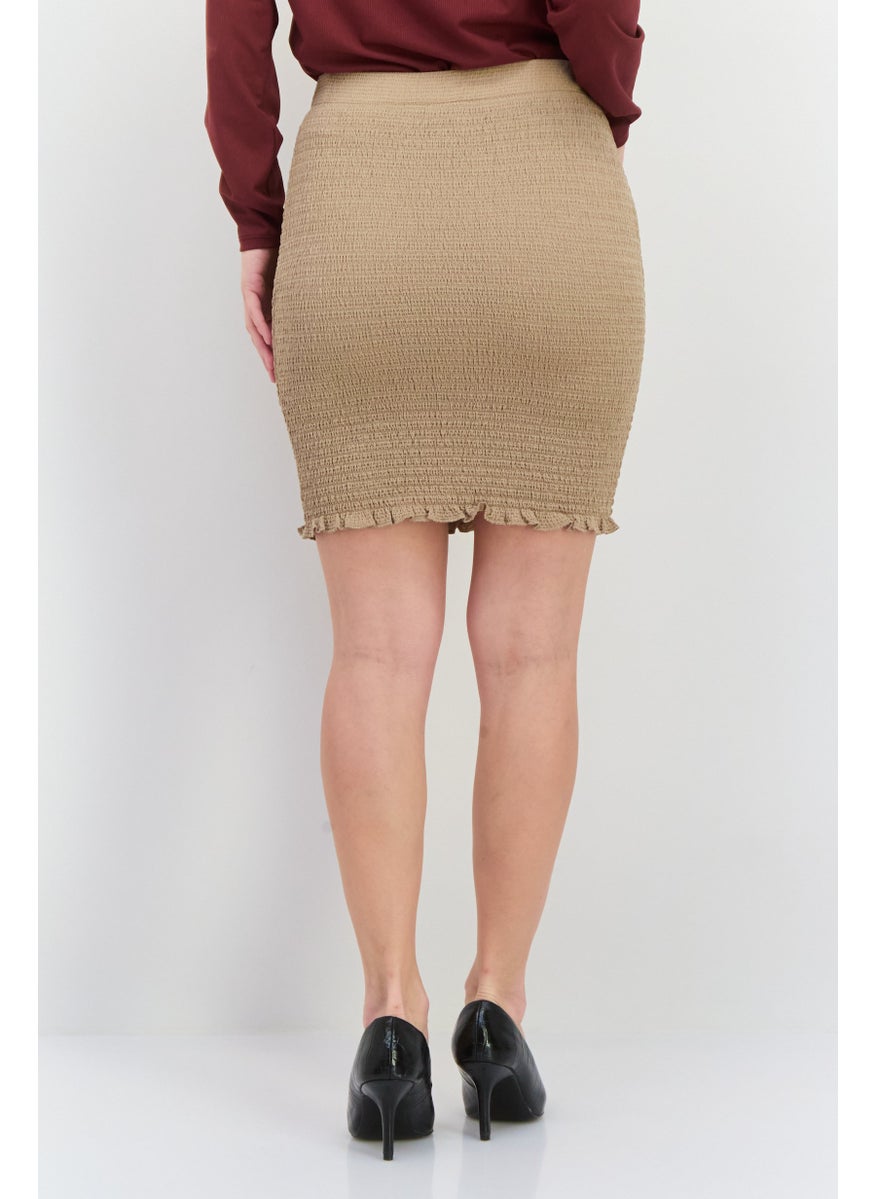 NOISY MAY Women Textured Pull On Mini Skirts, Tan  - Image 3