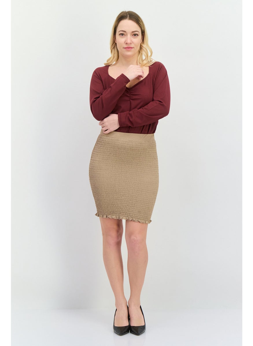 NOISY MAY Women Textured Pull On Mini Skirts, Tan  - Image 4