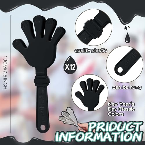 Motionchic 24 Pack Hand Clappers Noisemakers Include 12 Large 7 Hand Clappers 12 Party Horns and Blowers Noisemaker Toys for Xmas 2026 New Years Eve Party Supplies Black - Image 5