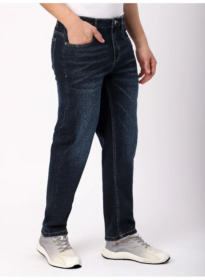 Beyoung Mid Blue Raw Regular Fit Jeans for men