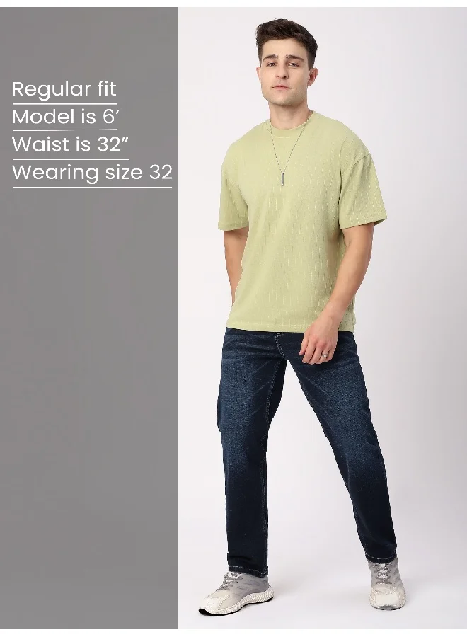 Beyoung Mid Blue Raw Regular Fit Jeans for men