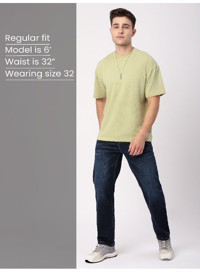 Beyoung Mid Blue Raw Regular Fit Jeans for men  - Image 4