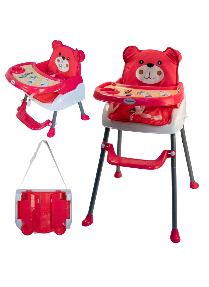 Bebesitos Three In One Portable Foldable Eating Chair Bear Design Baby Highchair Short Chair Booster Chair With Removable Cushion  - Image 1