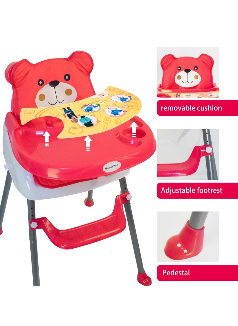 Bebesitos Three In One Portable Foldable Eating Chair Bear Design Baby Highchair Short Chair Booster Chair With Removable Cushion  - Image 2
