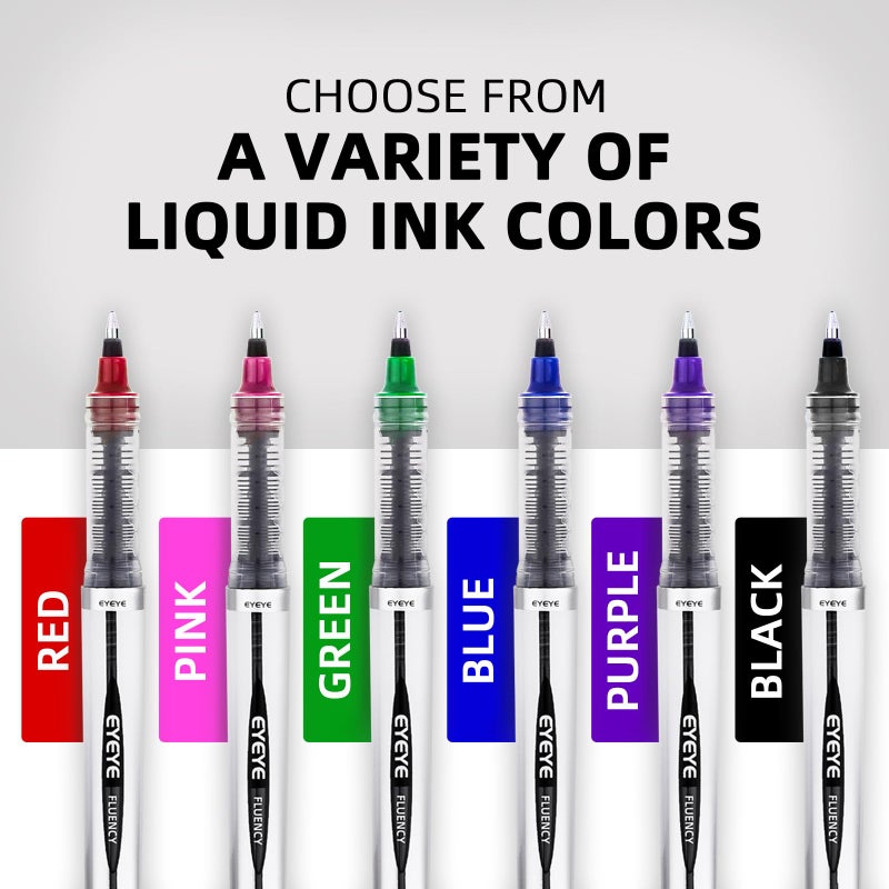 EYEYE Liquid Ink Rollerball Pen 0.7mm, 6 Assorted Colors Medium Point Pen Quick Dry, Liquid Ink Pens Fine Point Smooth Writing Pens for Journaling, Note Taking, Office, School Supplies - Image 2