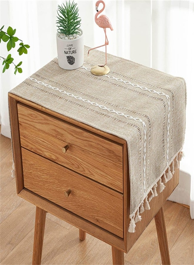 Utobanh Bedside Table Cloth with Tassel Small Table Cover for Nightstand,Bedside Table TV Microwave (Coffee, 17.7 * 39.4inches) - Image 1