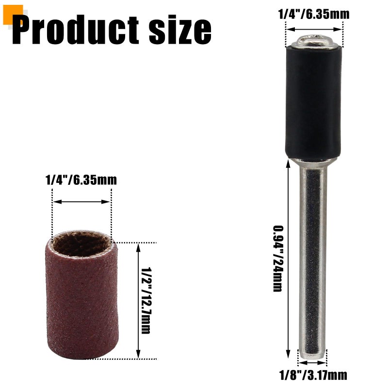Cionyce 120 PCS 1/4 Inch Sanding Sleeves 400 Grit Sanding Drum and Sleeves Set Oxide Sandpaper Sanding Drum Sanding Bands - Image 3