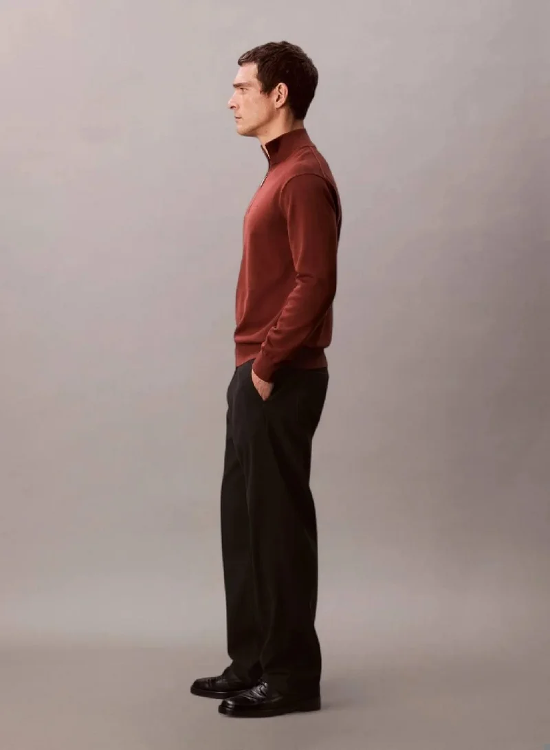 Calvin Klein Cherry Mahogany Quarter Zip Jumper for Men | Best Price UAE