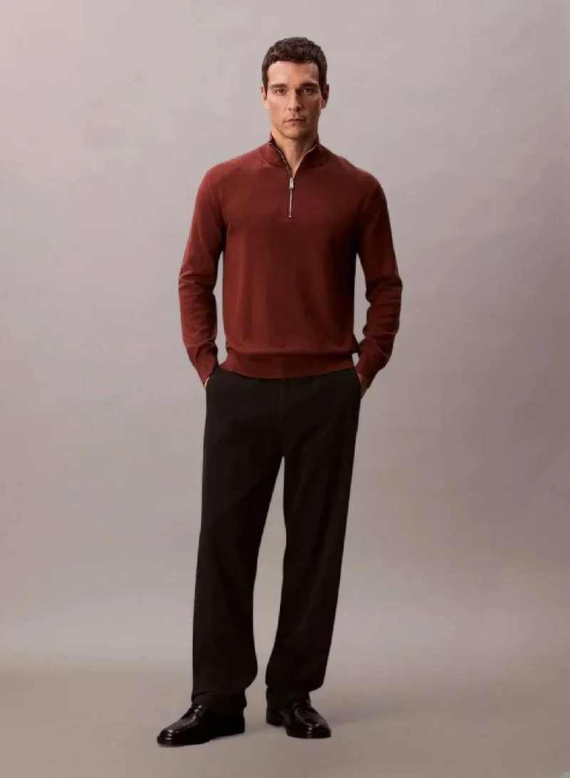 Calvin Klein Cherry Mahogany Quarter Zip Jumper for Men | Best Price UAE