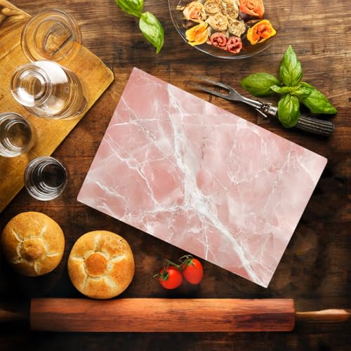 DAJDC White Pink Rose Quartz Agate Marble Kitchen Glass Cutting Board Ocean Decorative Gift Marbled Granite Stone Rock Gift For Her Mom Wife (White Pink) - Image 2