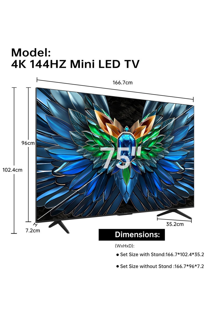 ROWA 75R85 Television 75 Inch Smart TV 4K Mini LED Colorful Quantum Crystal HDR 10+ Gaming Google TV, 144Hz Native Refresh Rate, MEMC,Dolby Atmos, Game Master (2025 Model) - Image 2